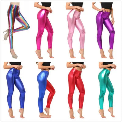 Women's Metallic Laser Leather Leggings