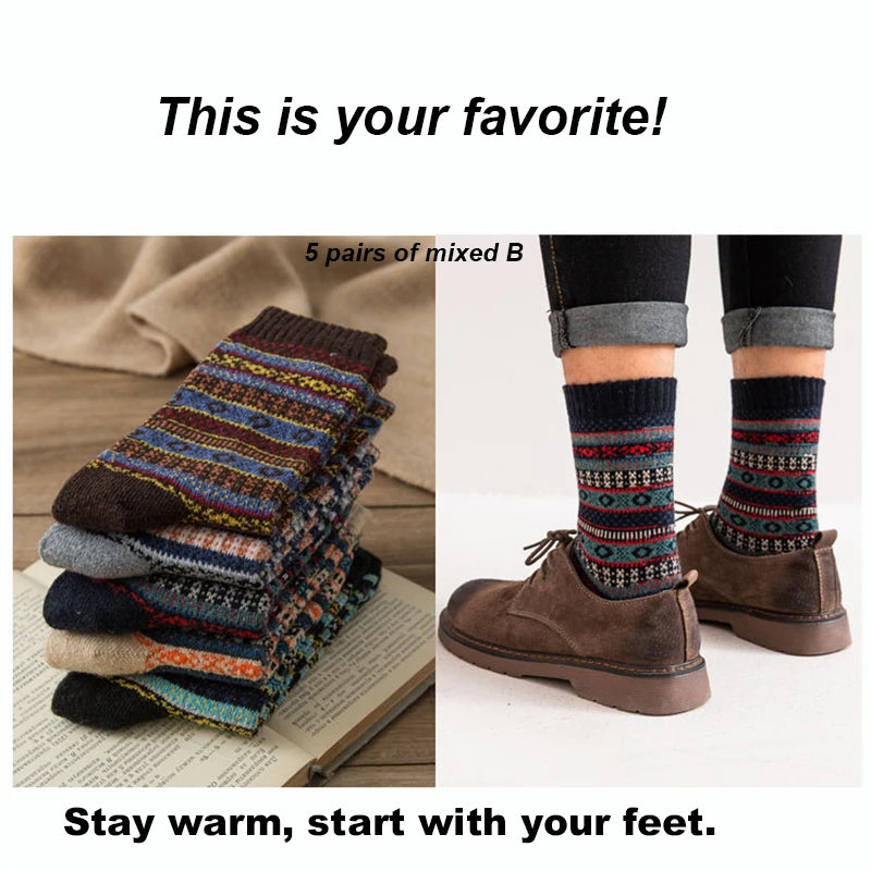 Men's Harajuku Wool Socks (5-Pack)