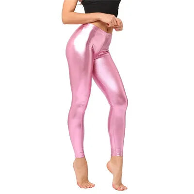 Women's Metallic Laser Leather Leggings
