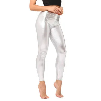 Women's Metallic Laser Leather Leggings