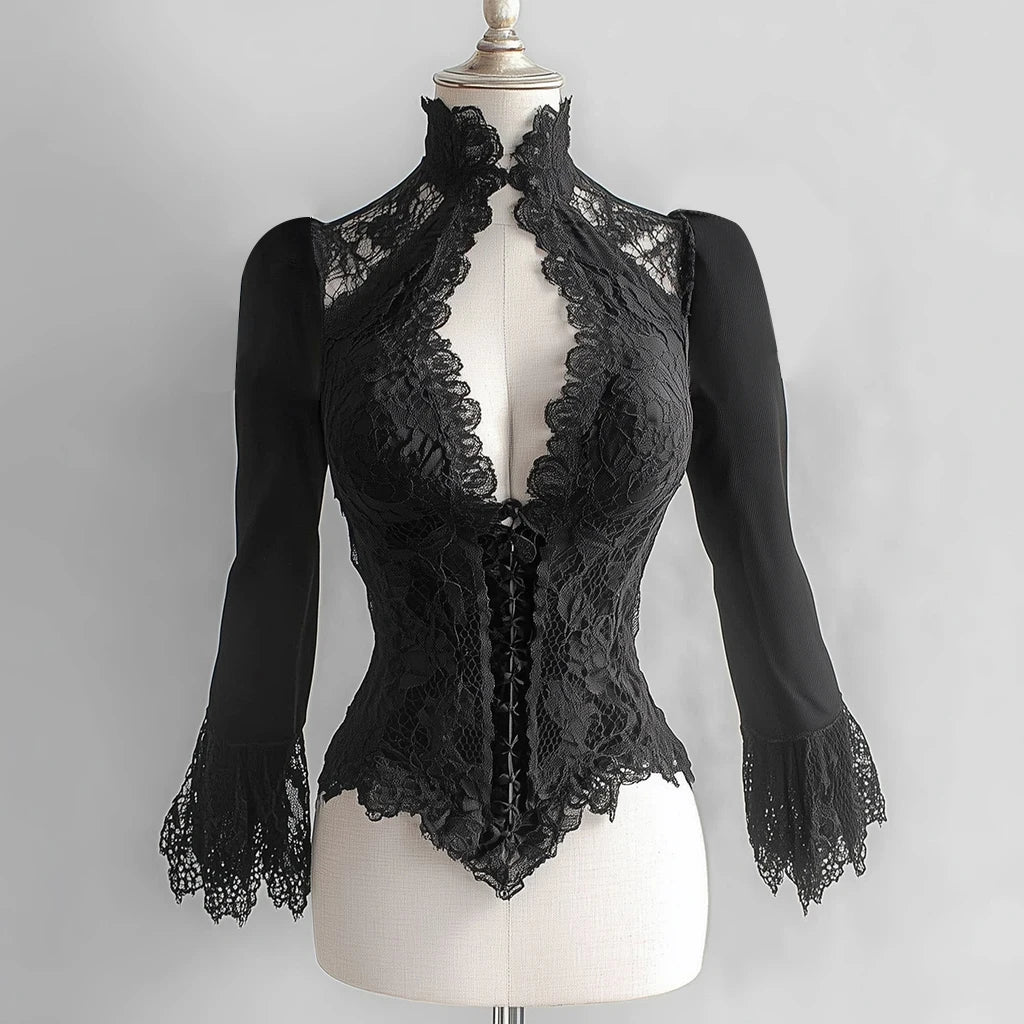 Women's Y2K Lace Cutout Blouse