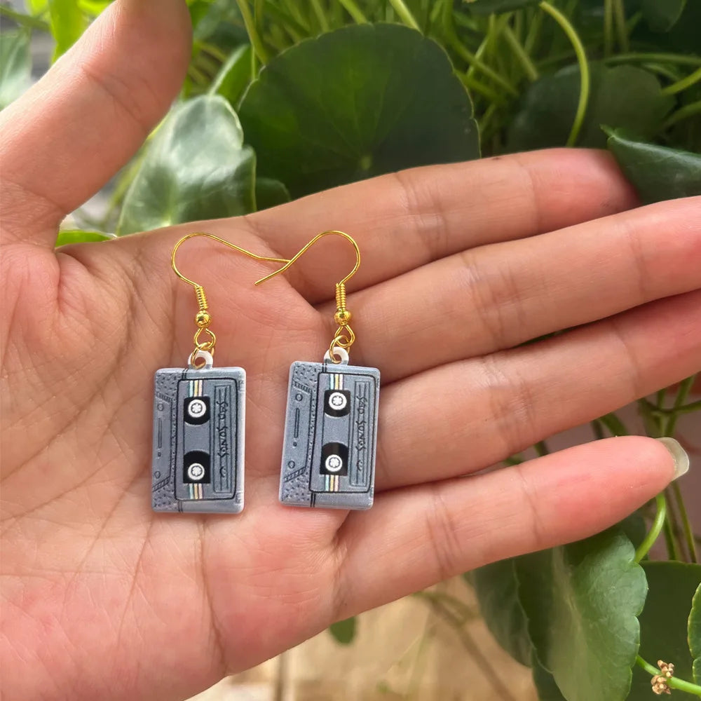 Retro Cassette Tape Dangle Earrings – 90s Music Jewelry
