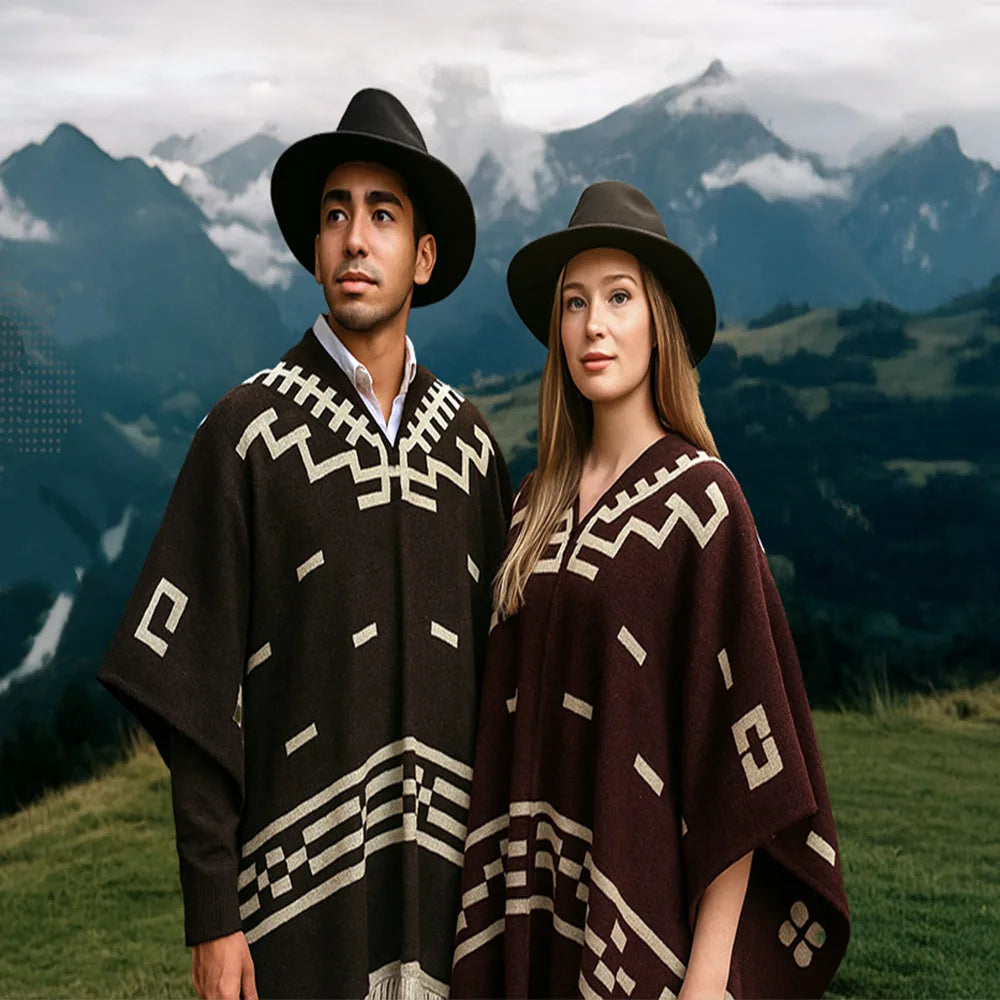 Men's Fringed Knit Poncho Cape
