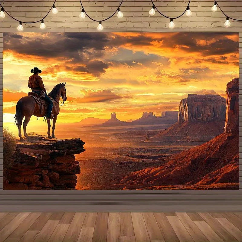 Wild West Sunset Wall Mural – Cowboy Monument Valley Backdrop