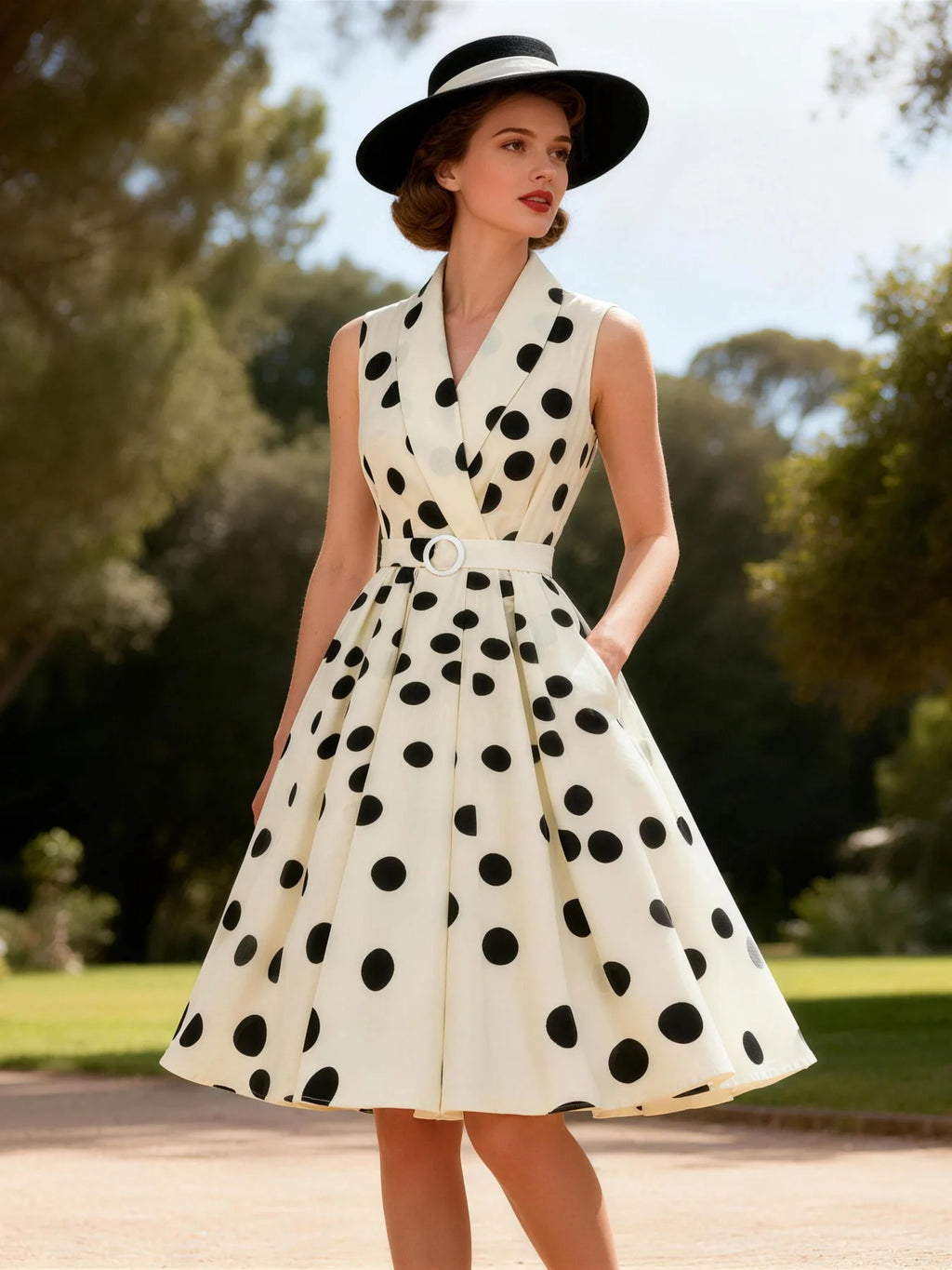 Women's Polka Dot Belted Summer Dress