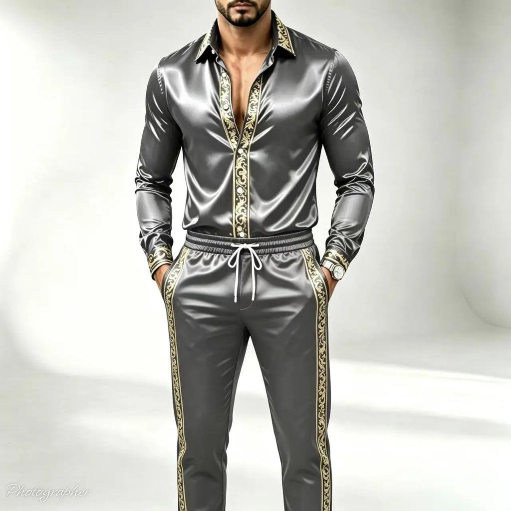 Men's Satin Silk Two-Piece Party Outfit
