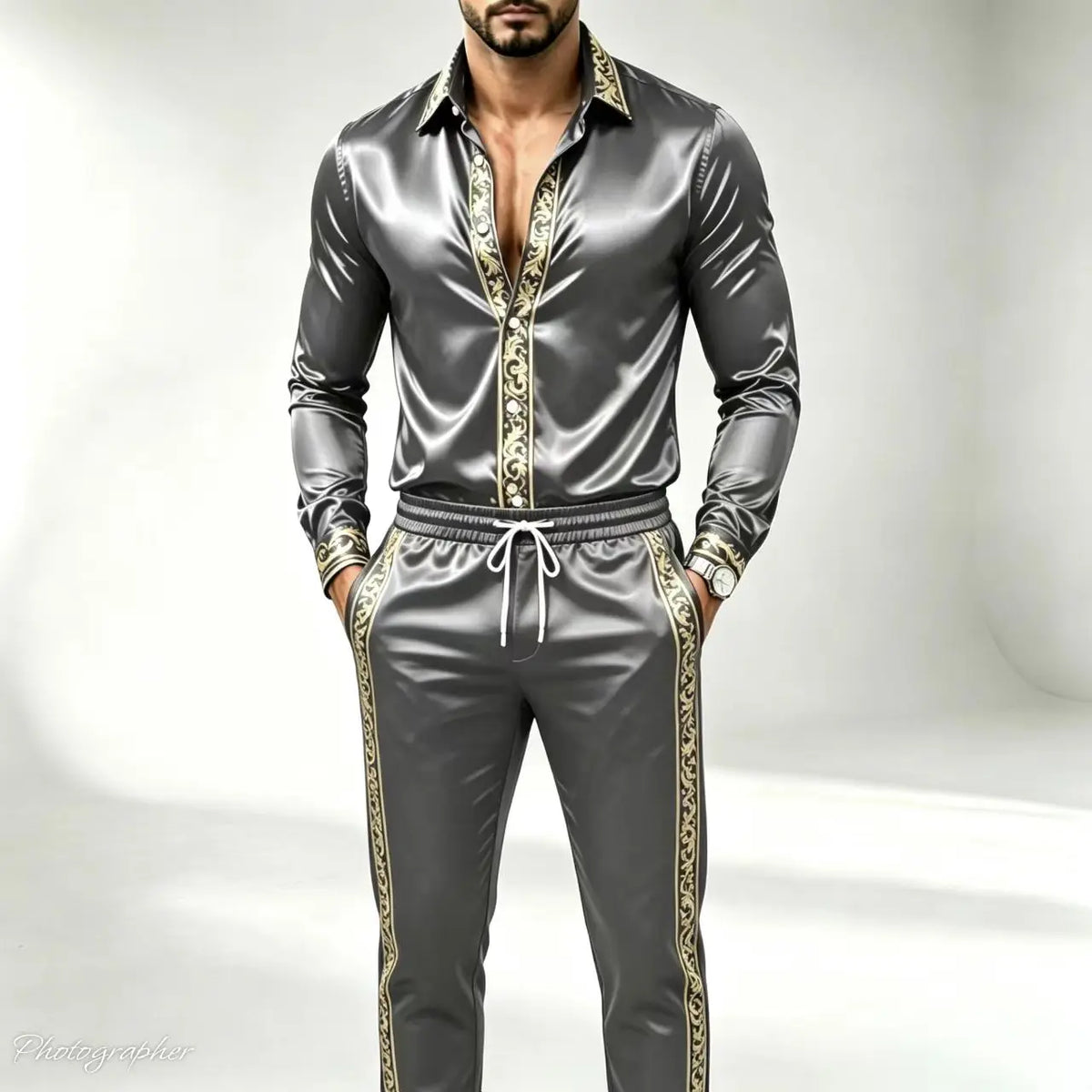 Men's Satin Silk Two-Piece Party Outfit