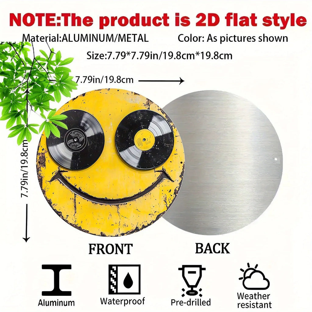 Round Aluminum Wall Art – Smiling Face Design