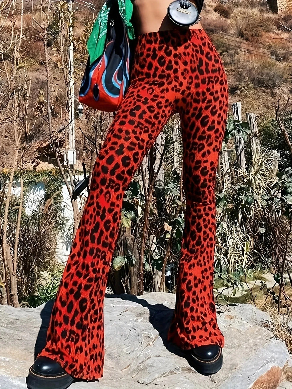Women's Leopard Print Flare Pants