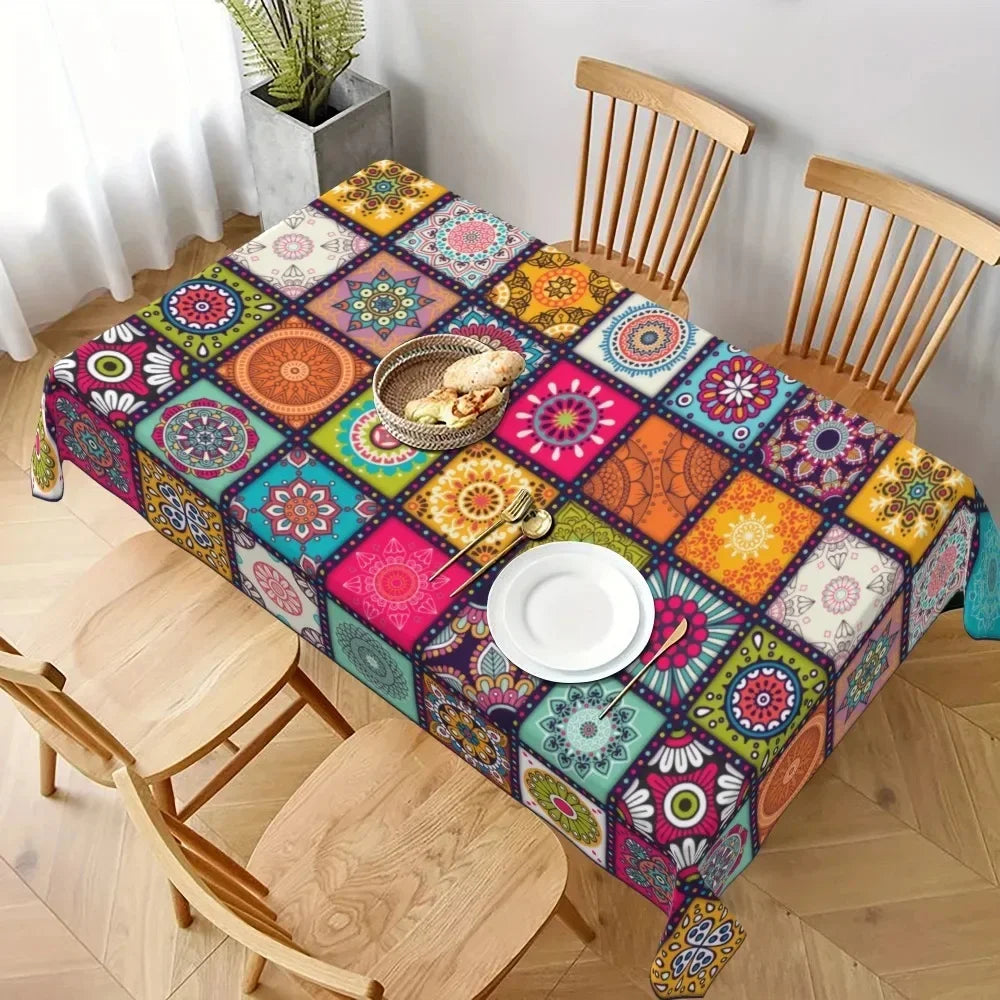 Bohemian Mandala Tablecloth – Waterproof & Festive