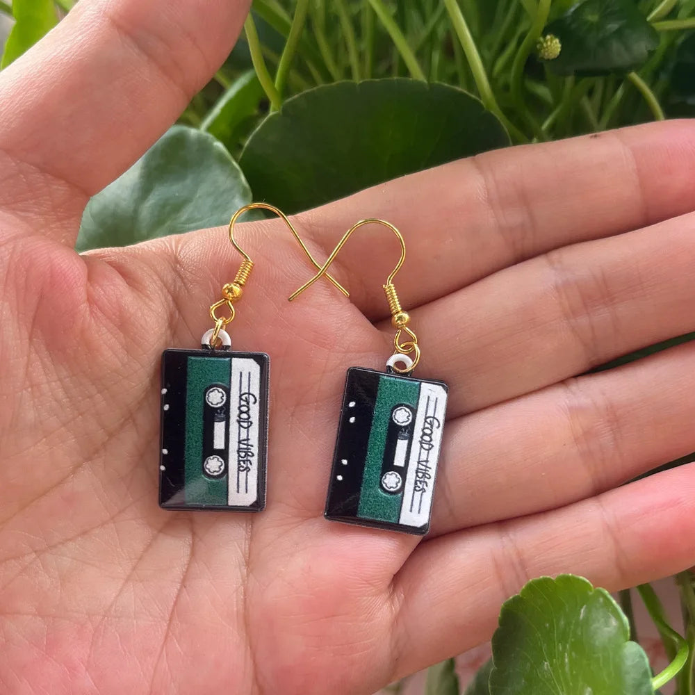 Retro Cassette Tape Dangle Earrings – 90s Music Jewelry