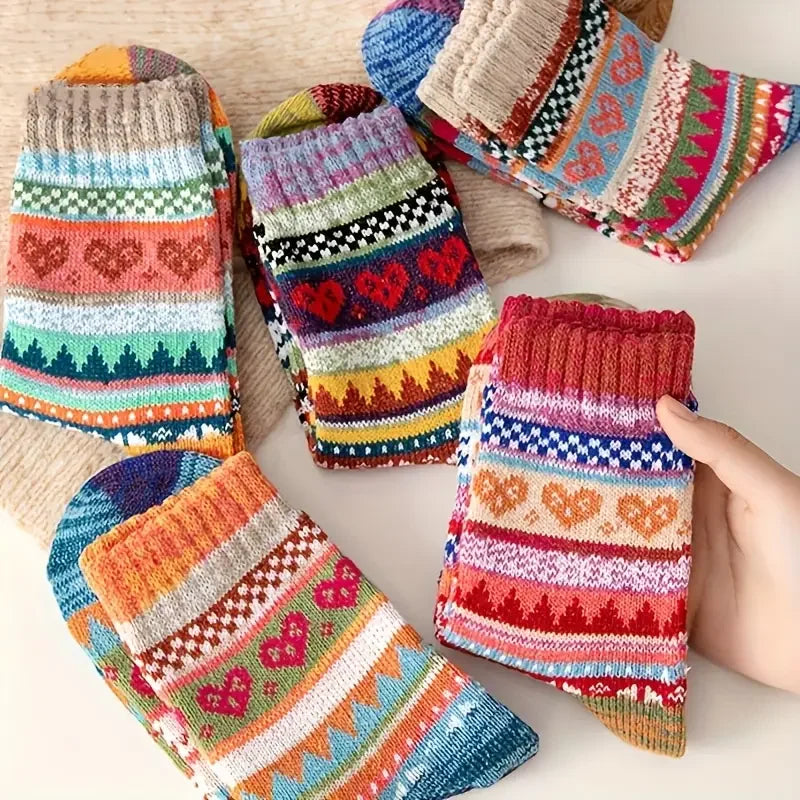 Women's Retro Ethnic Wool Socks (5-Pack)