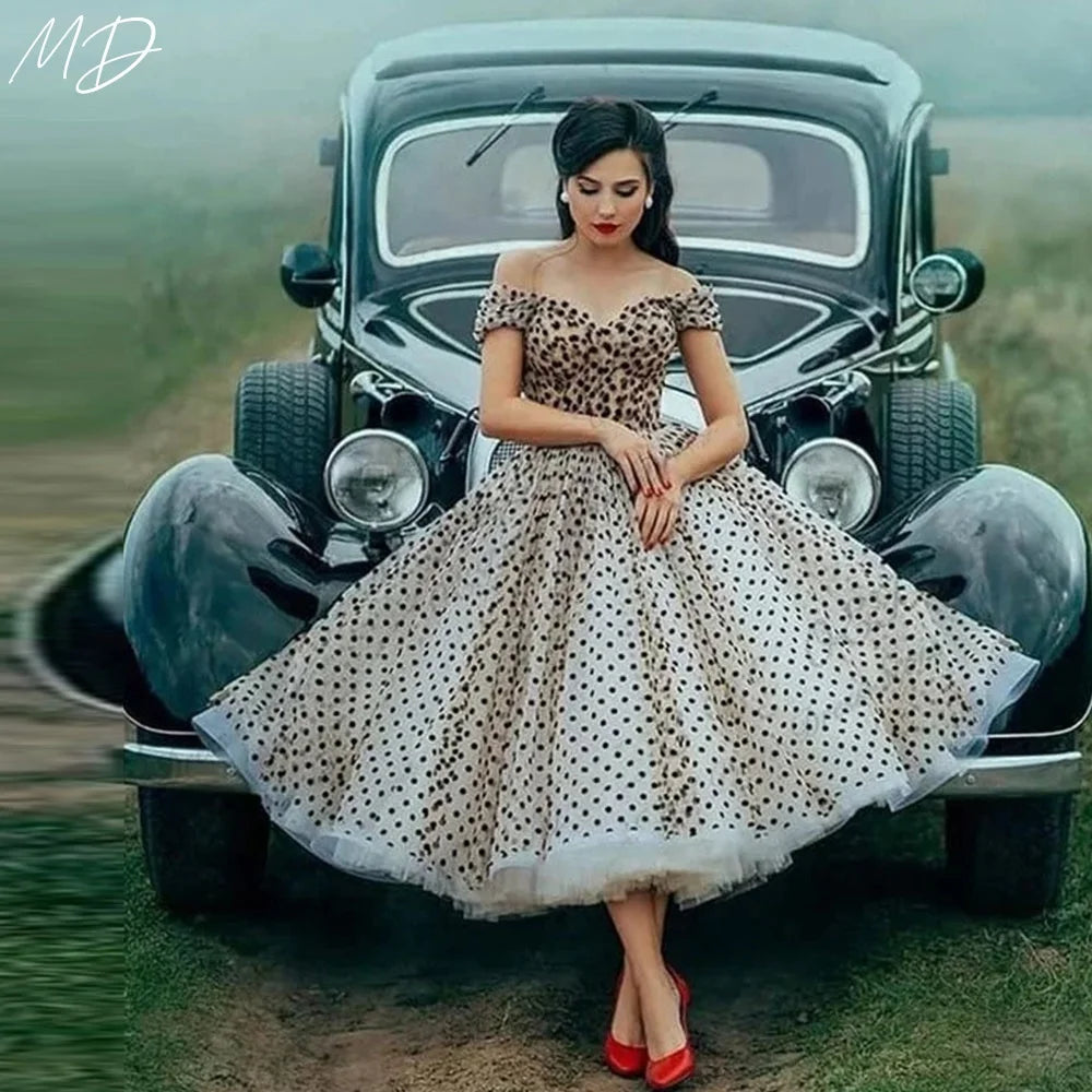Vintage Tulle Prom Gown – Off-Shoulder Evening Dress
