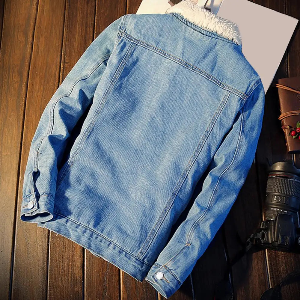 Men's Denim Fleece-Lined Winter Jacket