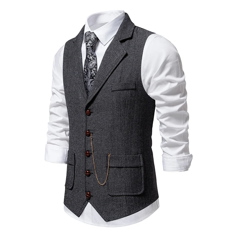 Men's Retro Herringbone Tweed Waistcoat