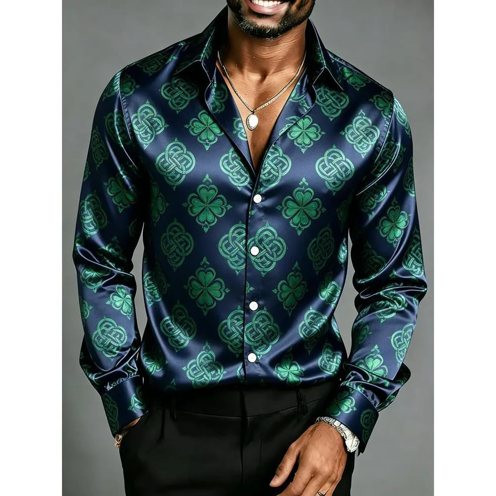 Men's Satin Baroque Shirt – Bold European Lapel Design
