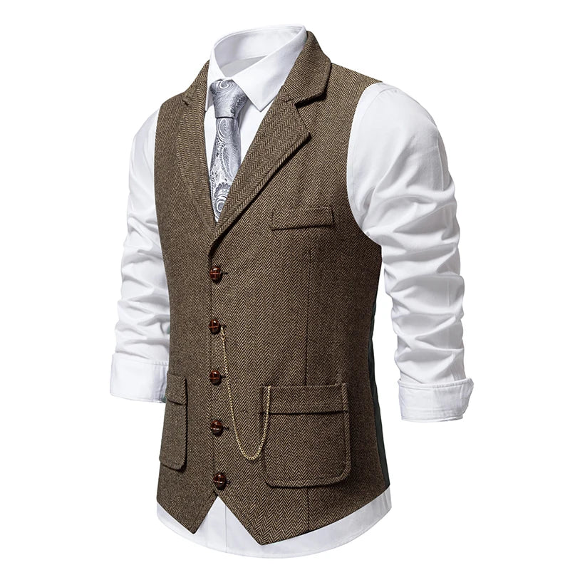 Men's Retro Herringbone Tweed Waistcoat