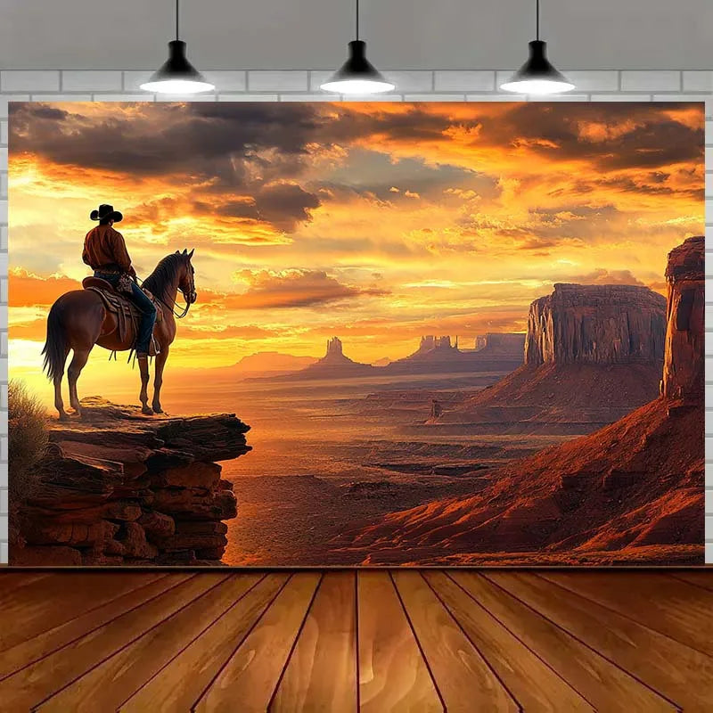 Wild West Sunset Wall Mural – Cowboy Monument Valley Backdrop