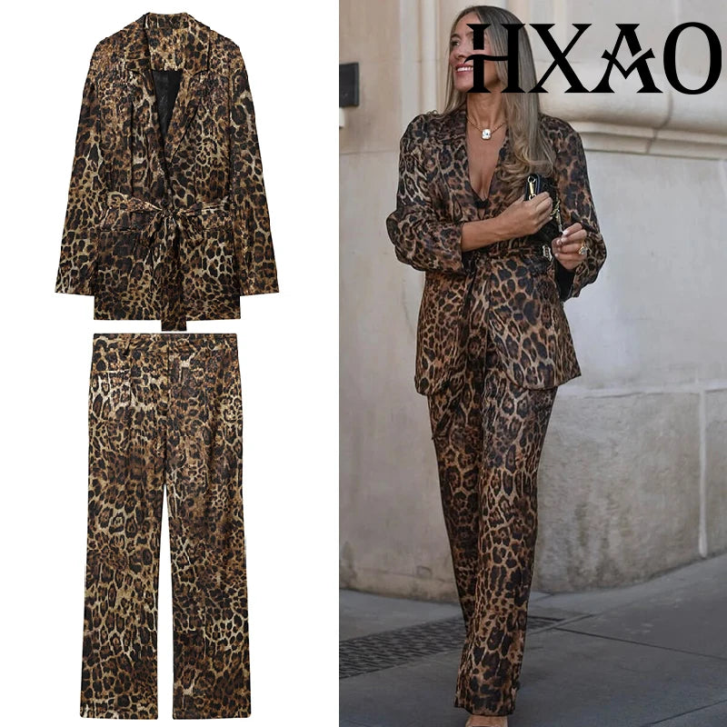 Leopard Print Power Suit – Women's Blazer & High-Waist Pants