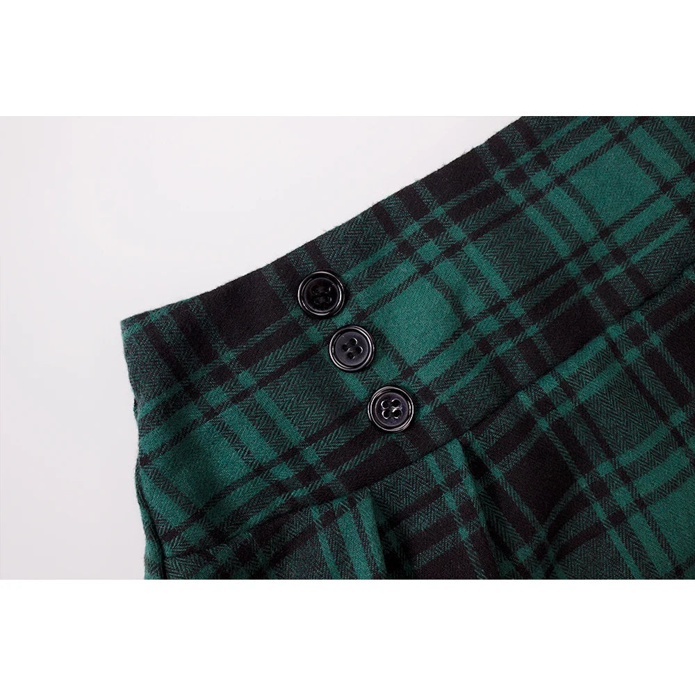 Women's Vintage Plaid Midi Skirt