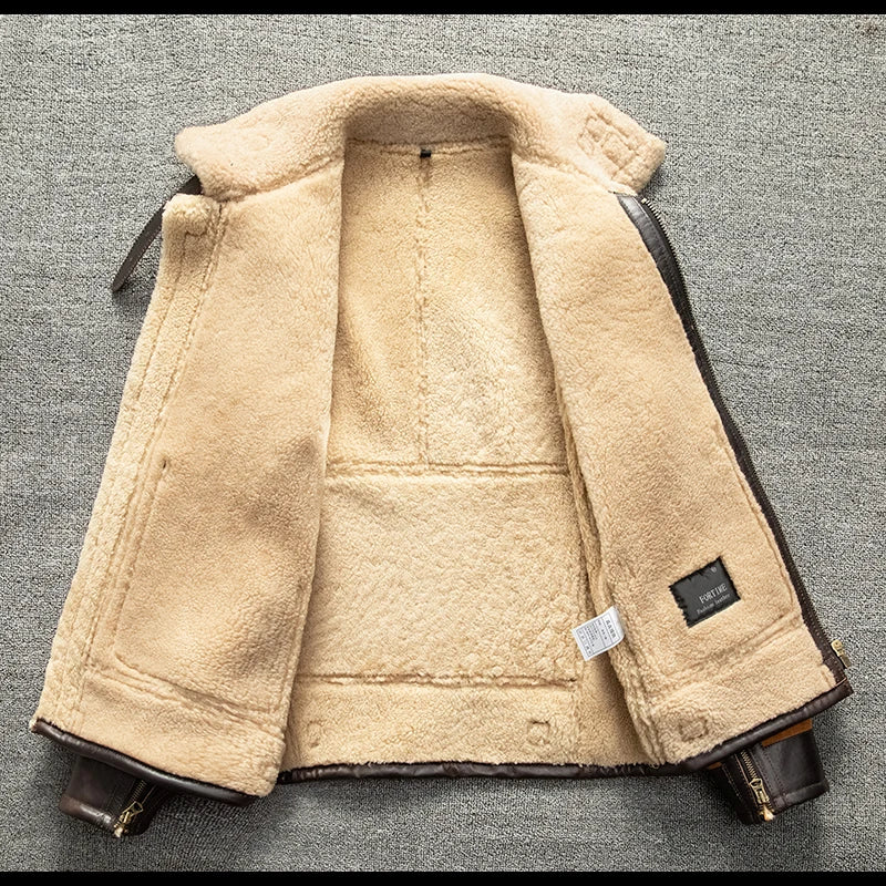 Men's Brown Shearling Winter Jacket – Plus Size 5XL