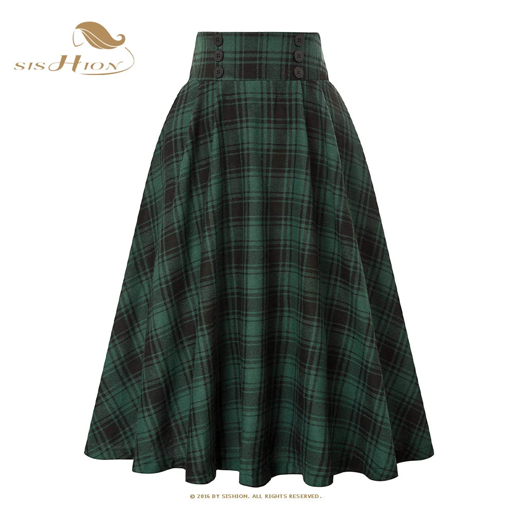 Women's Vintage Plaid Midi Skirt