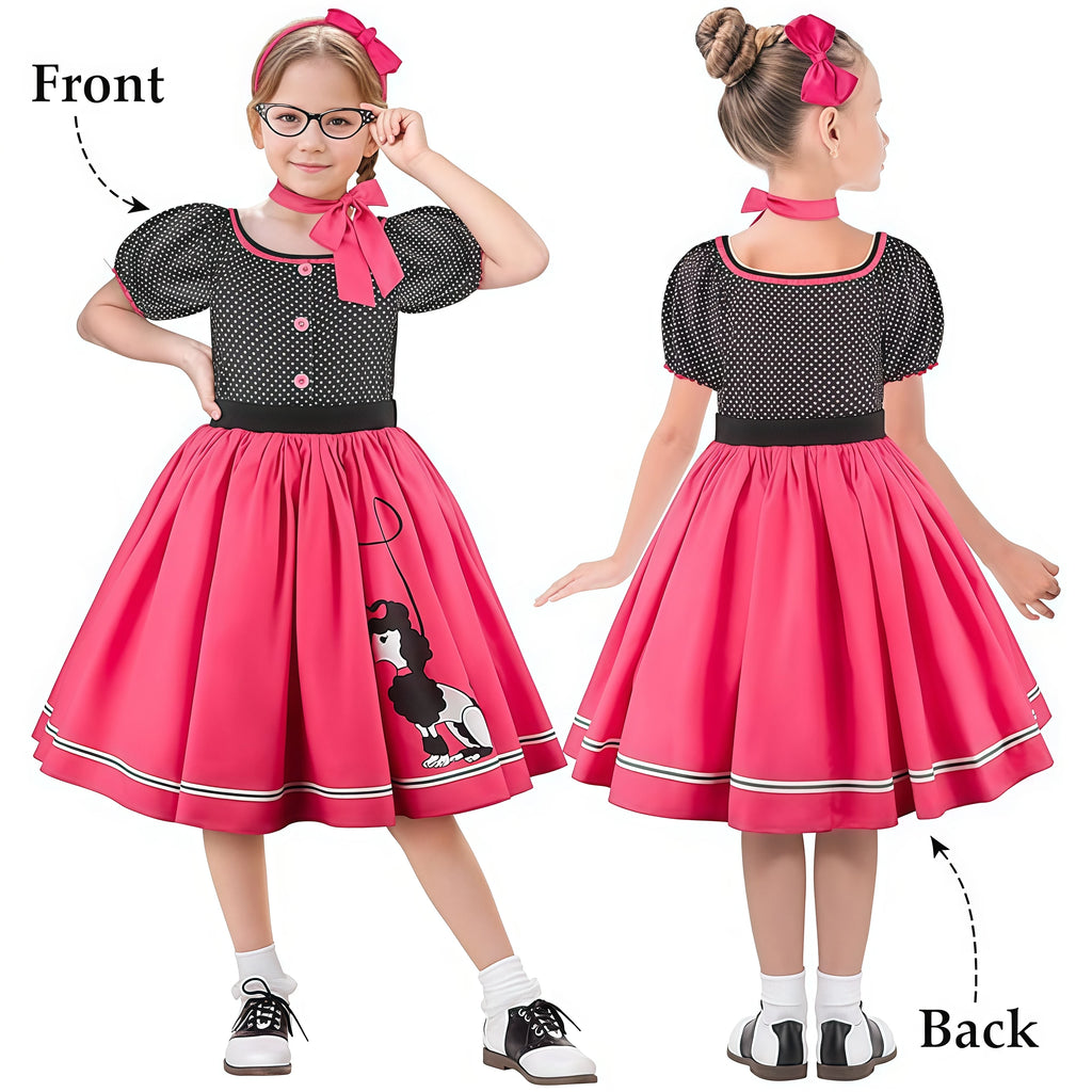 Girls' 50s Poodle Dress Costume with Scarf