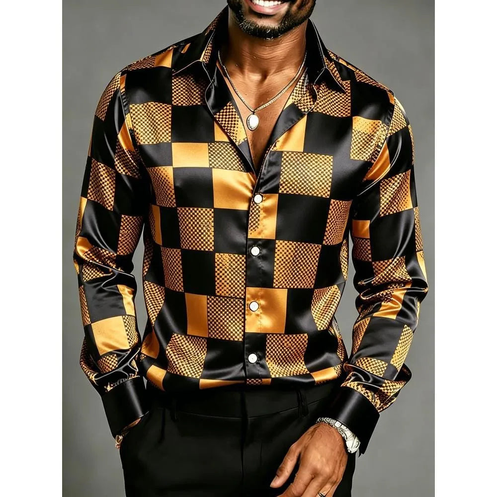Men's Satin Baroque Shirt – Bold European Lapel Design