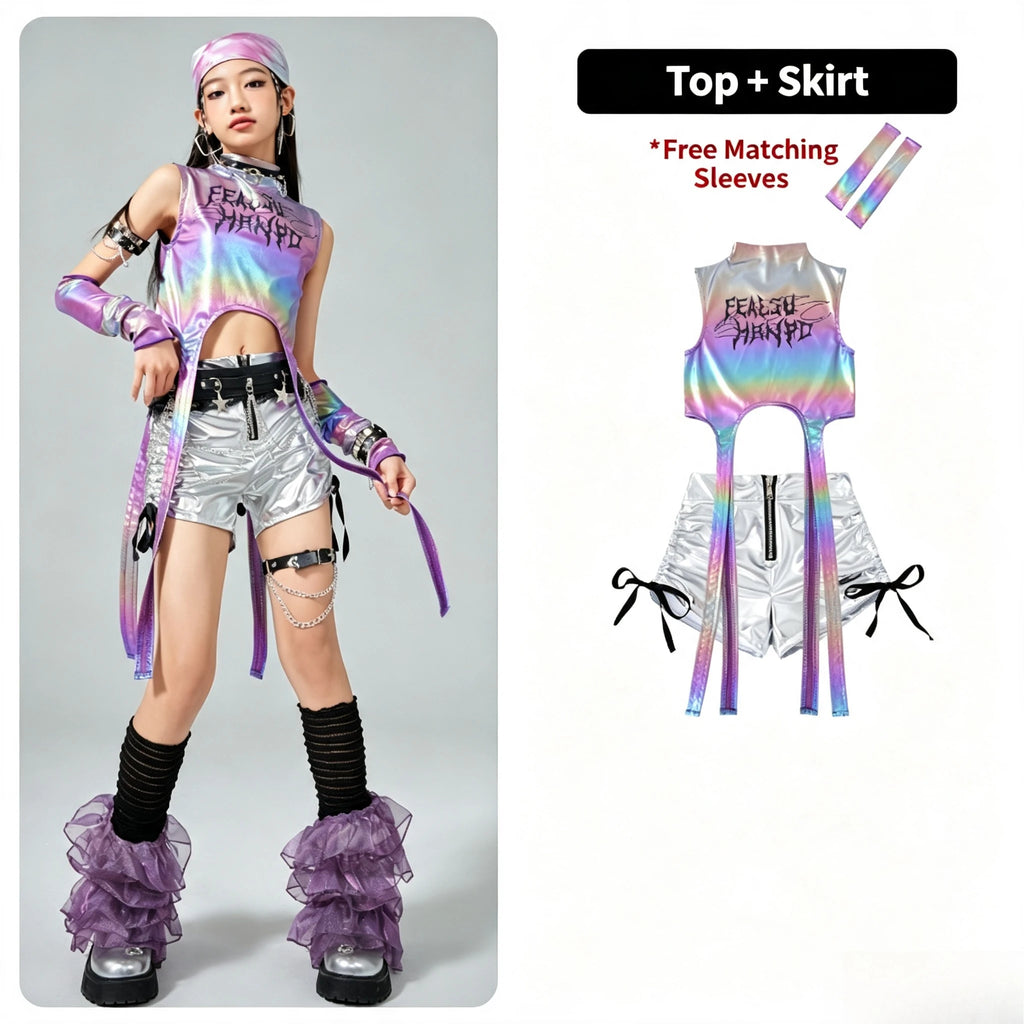 Girls' Hip Hop Crop Top & Cargo Pants Set – Kids Streetwear