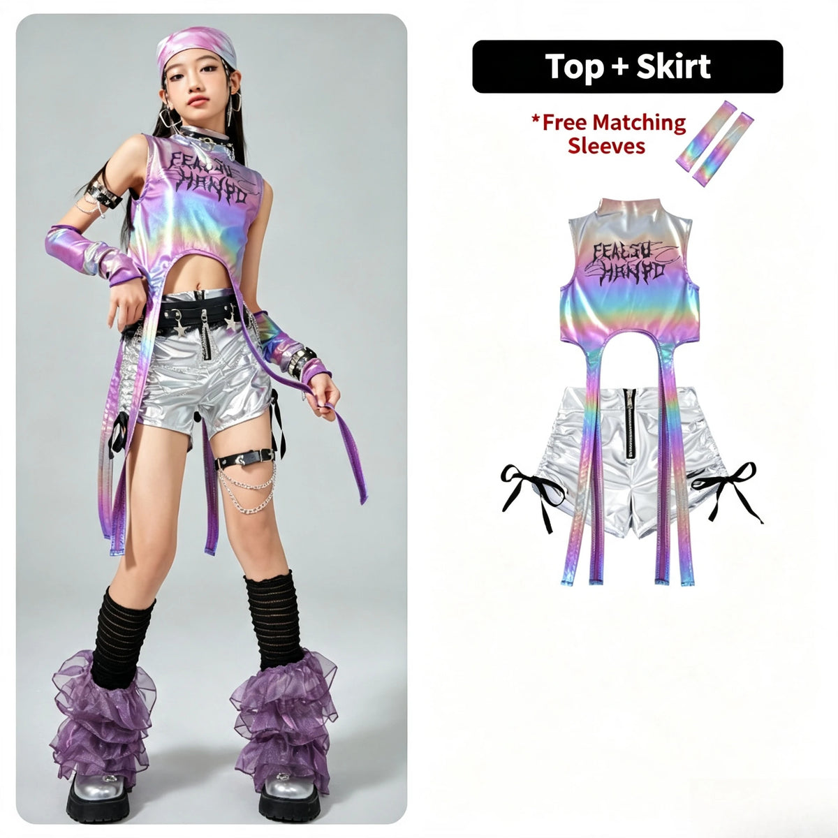 Girls' Hip Hop Crop Top & Cargo Pants Set – Kids Streetwear
