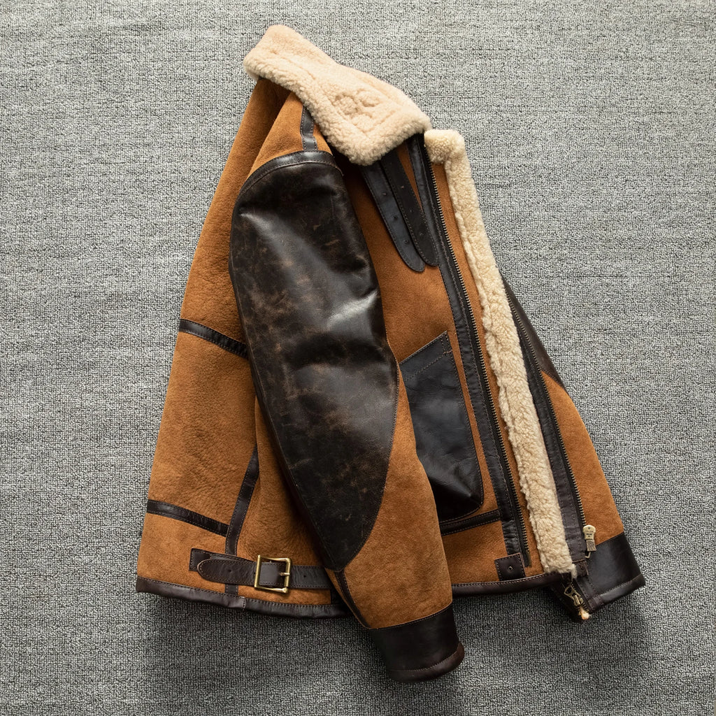 Men's Brown Shearling Winter Jacket – Plus Size 5XL