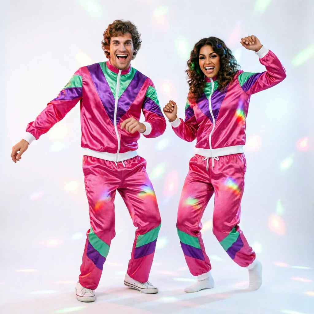 80s Retro Satin Tracksuit – Color Block Jacket & Pants Set (Unisex)