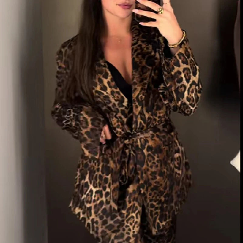 Leopard Print Power Suit – Women's Blazer & High-Waist Pants