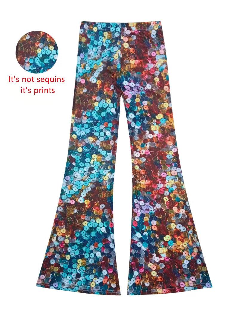 Women's Denim-Print Flare Pants
