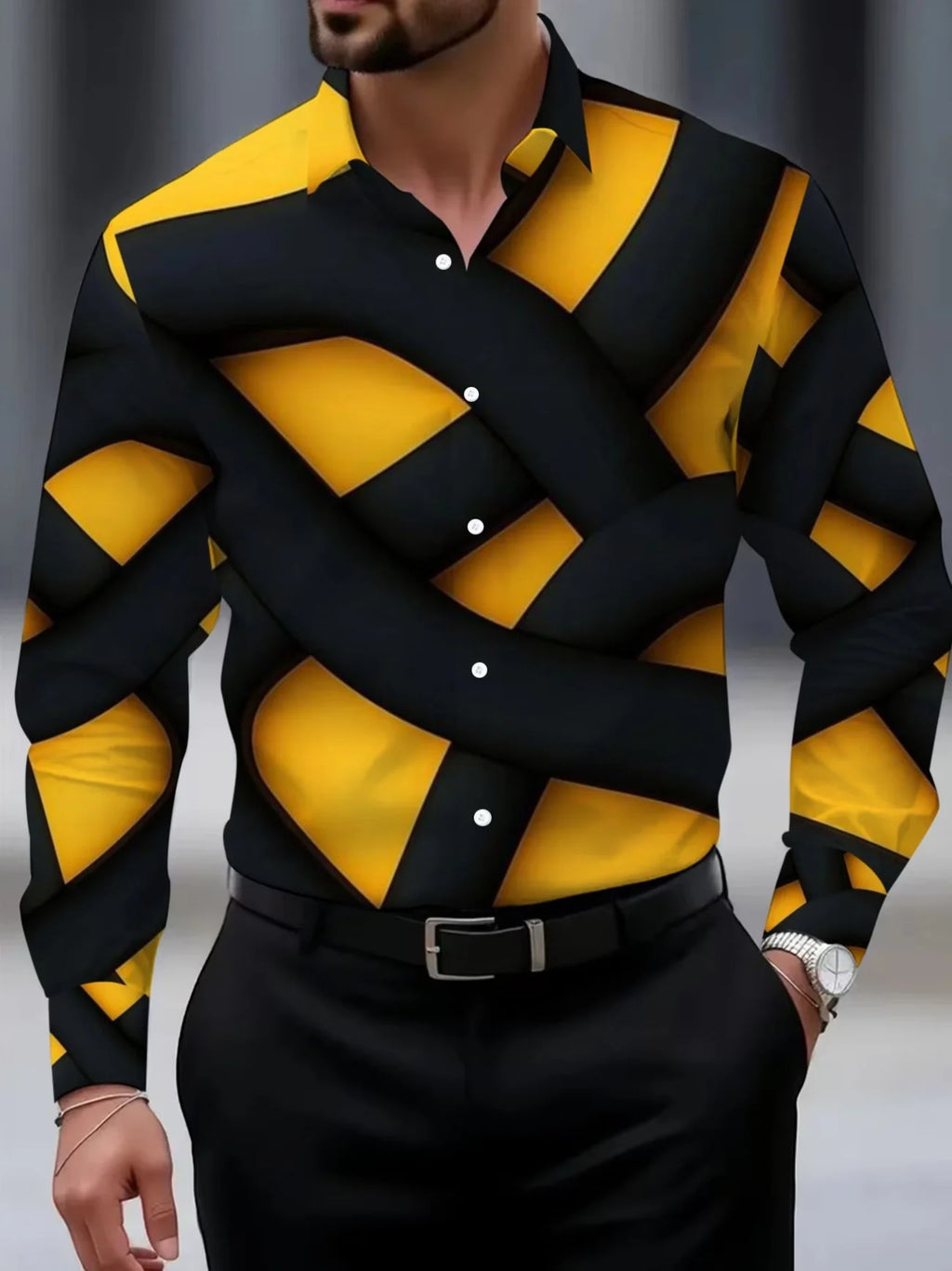 Men's Floral Print Long-Sleeve Shirt