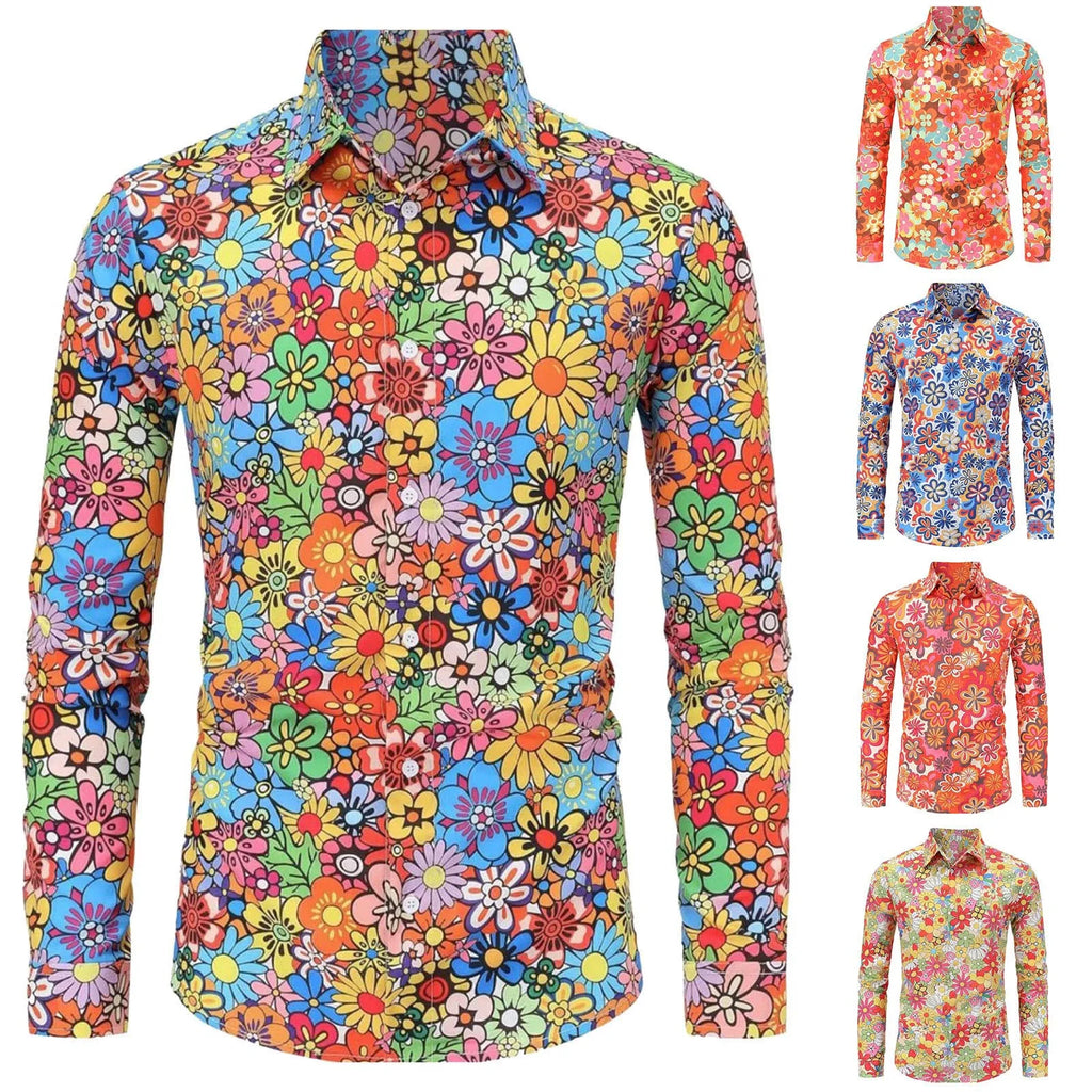 Men's 80s Hip Hop Print Long-Sleeve Shirt