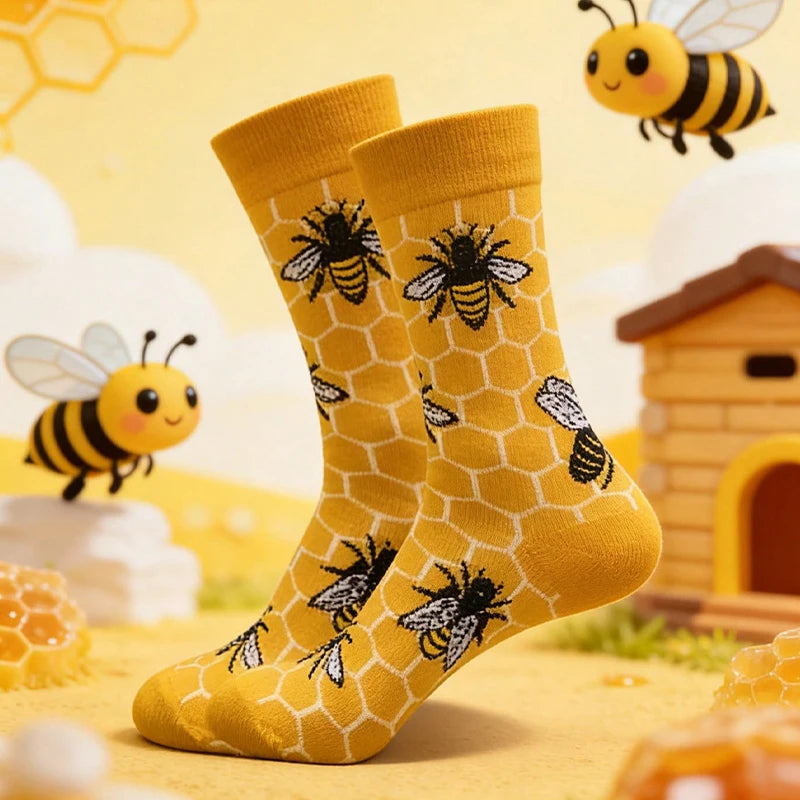 Women's Cartoon Bee Print Socks