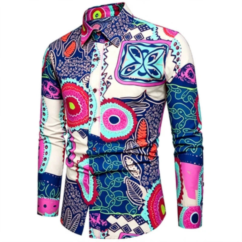 Men's Slim Fit Printed Collar Long-Sleeve Shirt