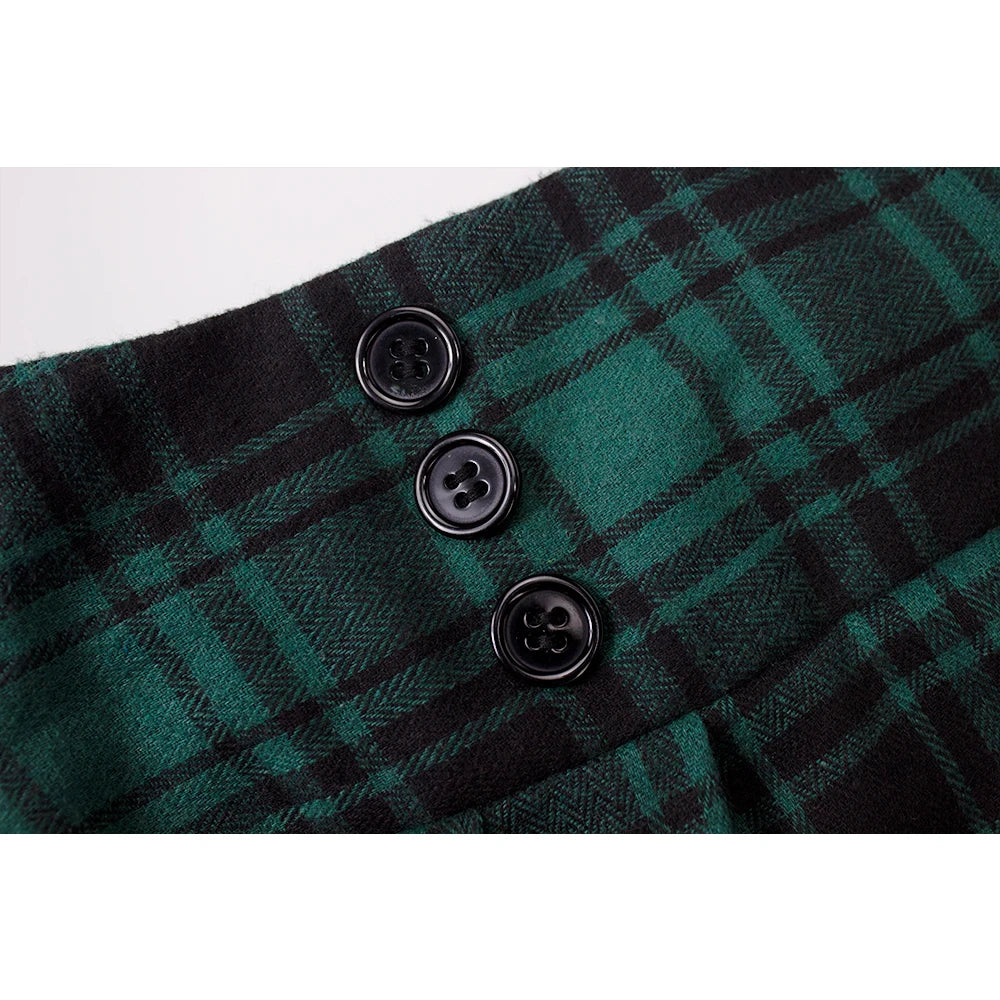 Women's Vintage Plaid Midi Skirt