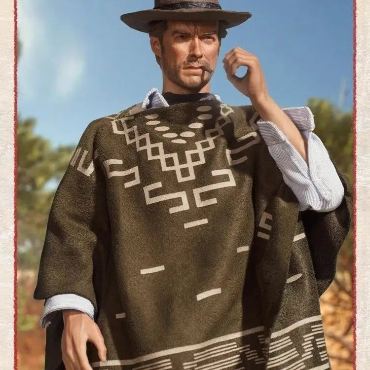Men's Fringed Knit Poncho Cape