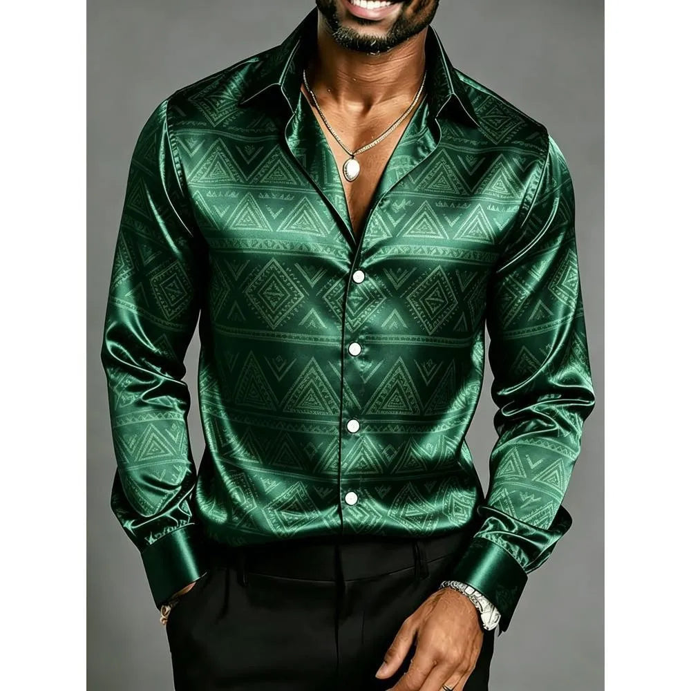 Men's Satin Baroque Shirt – Bold European Lapel Design