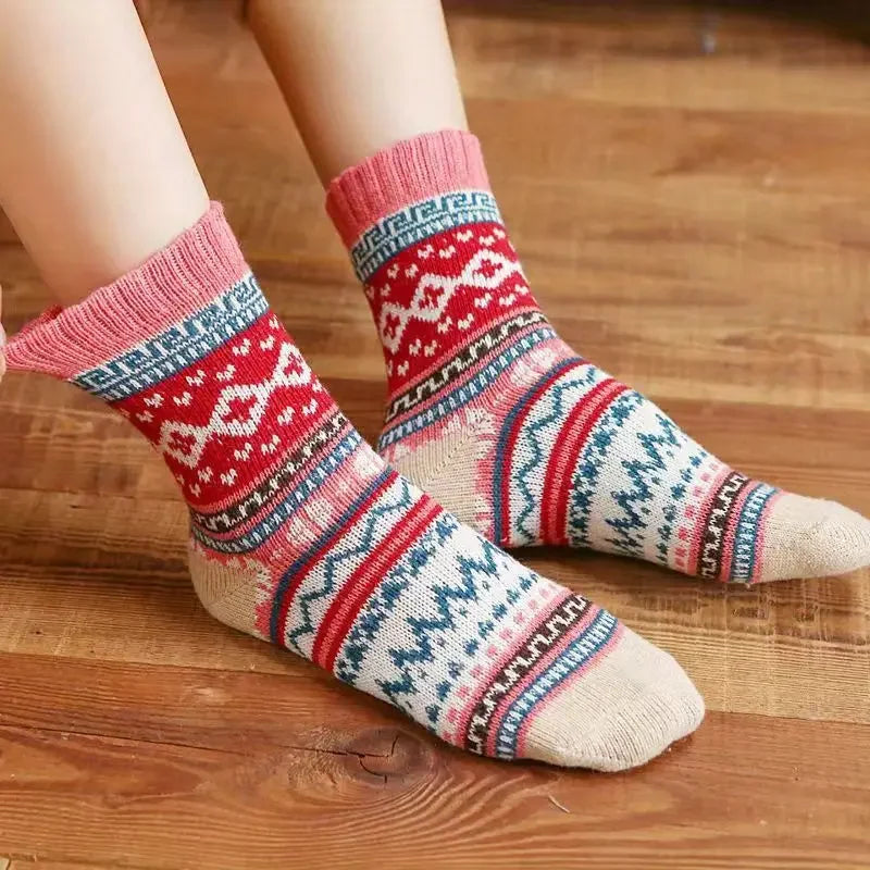 Women's Retro Ethnic Wool Socks (5-Pack)