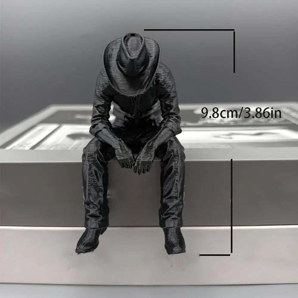 Sad Sitting Cowboy Sculpture – 3D Printed Western Statue