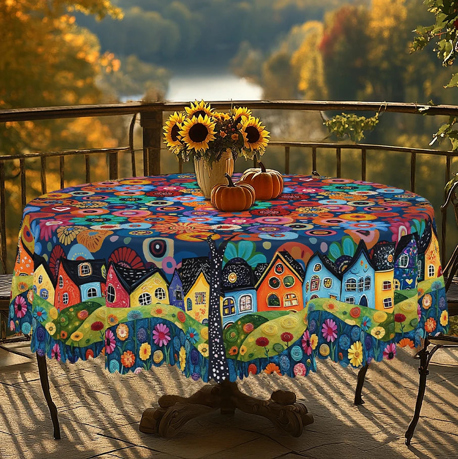 Bohemian Floral Tablecloth – Rural Scenery Print