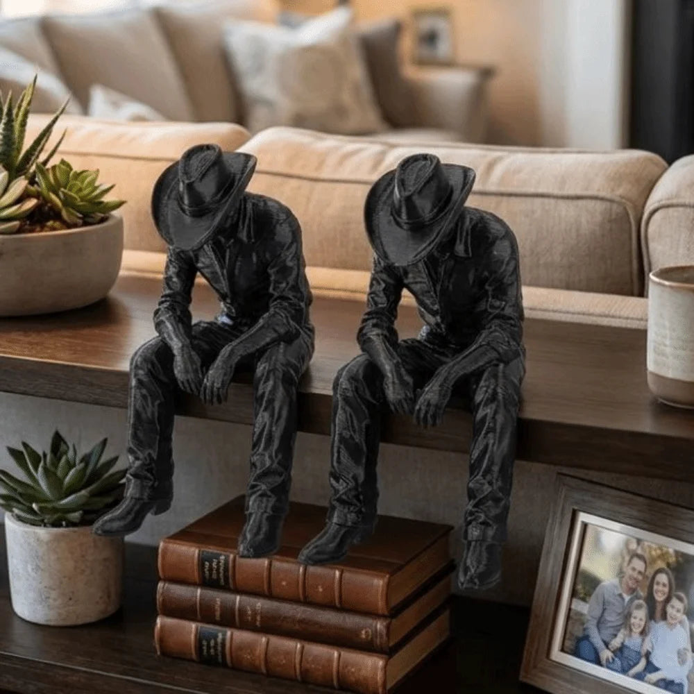 Sad Sitting Cowboy Sculpture – 3D Printed Western Statue