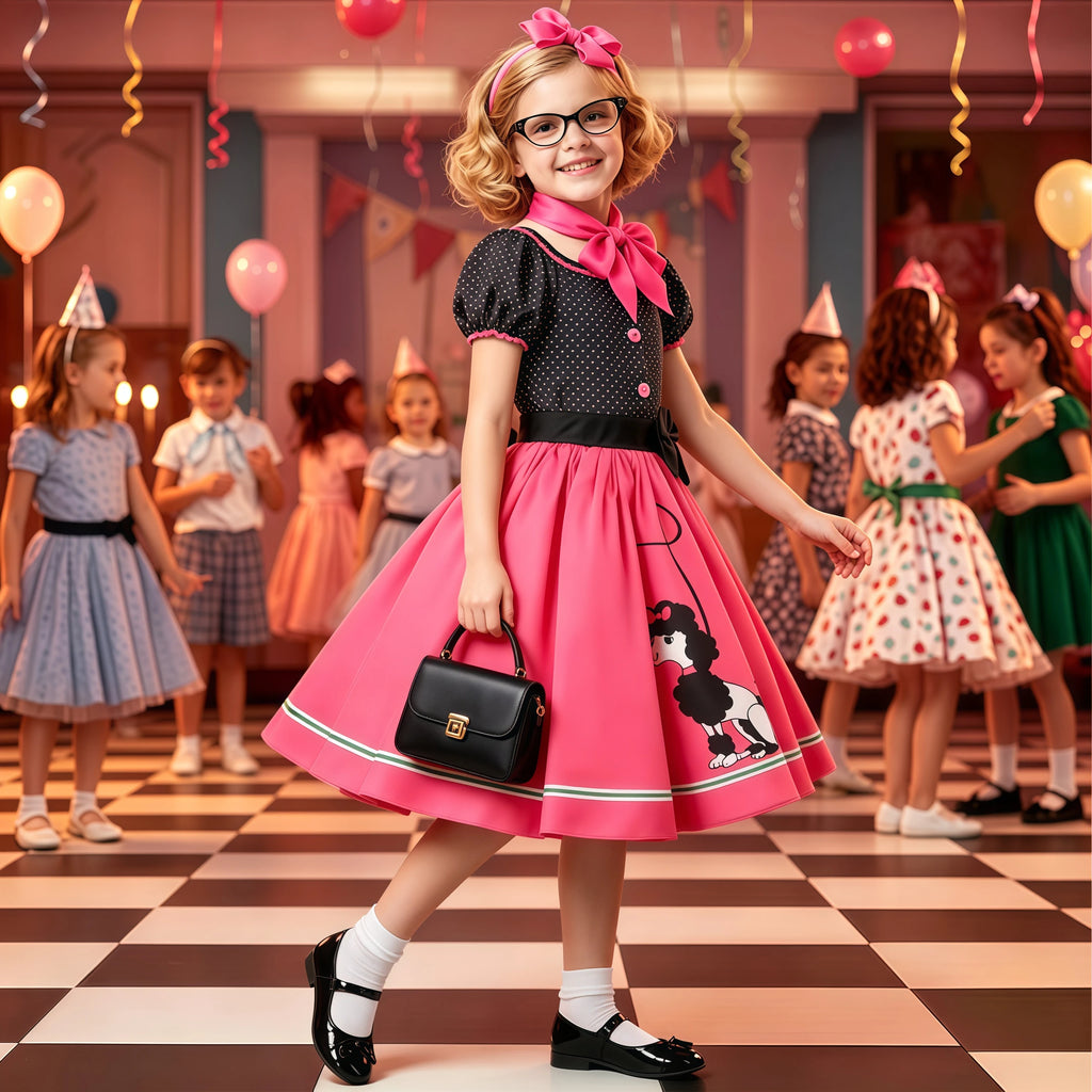 Girls' 50s Poodle Dress Costume with Scarf
