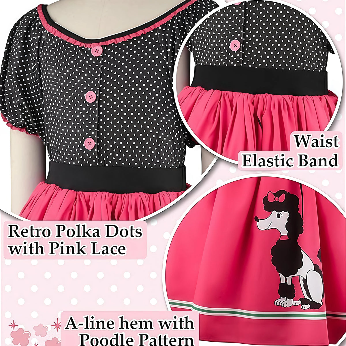 Girls' 50s Poodle Dress Costume with Scarf