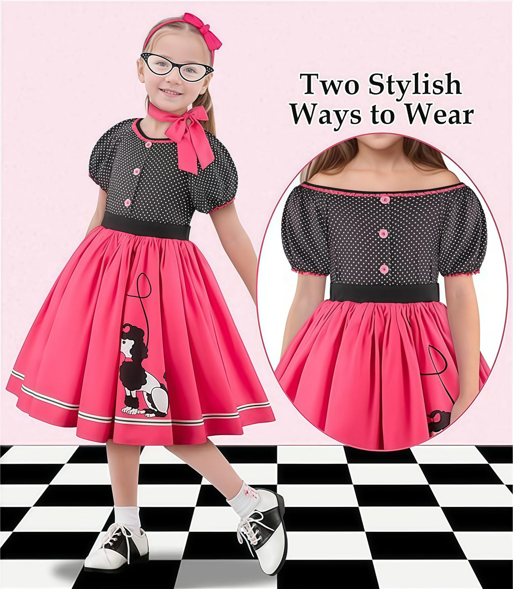 Girls' 50s Poodle Dress Costume with Scarf