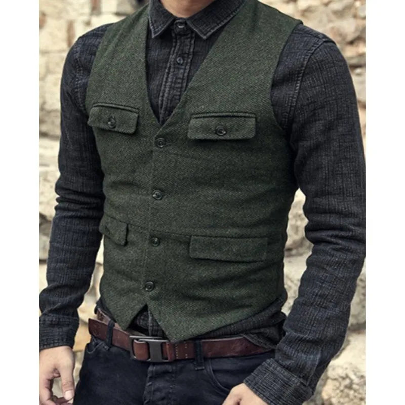 Men's Steampunk Wool Tweed Waistcoat