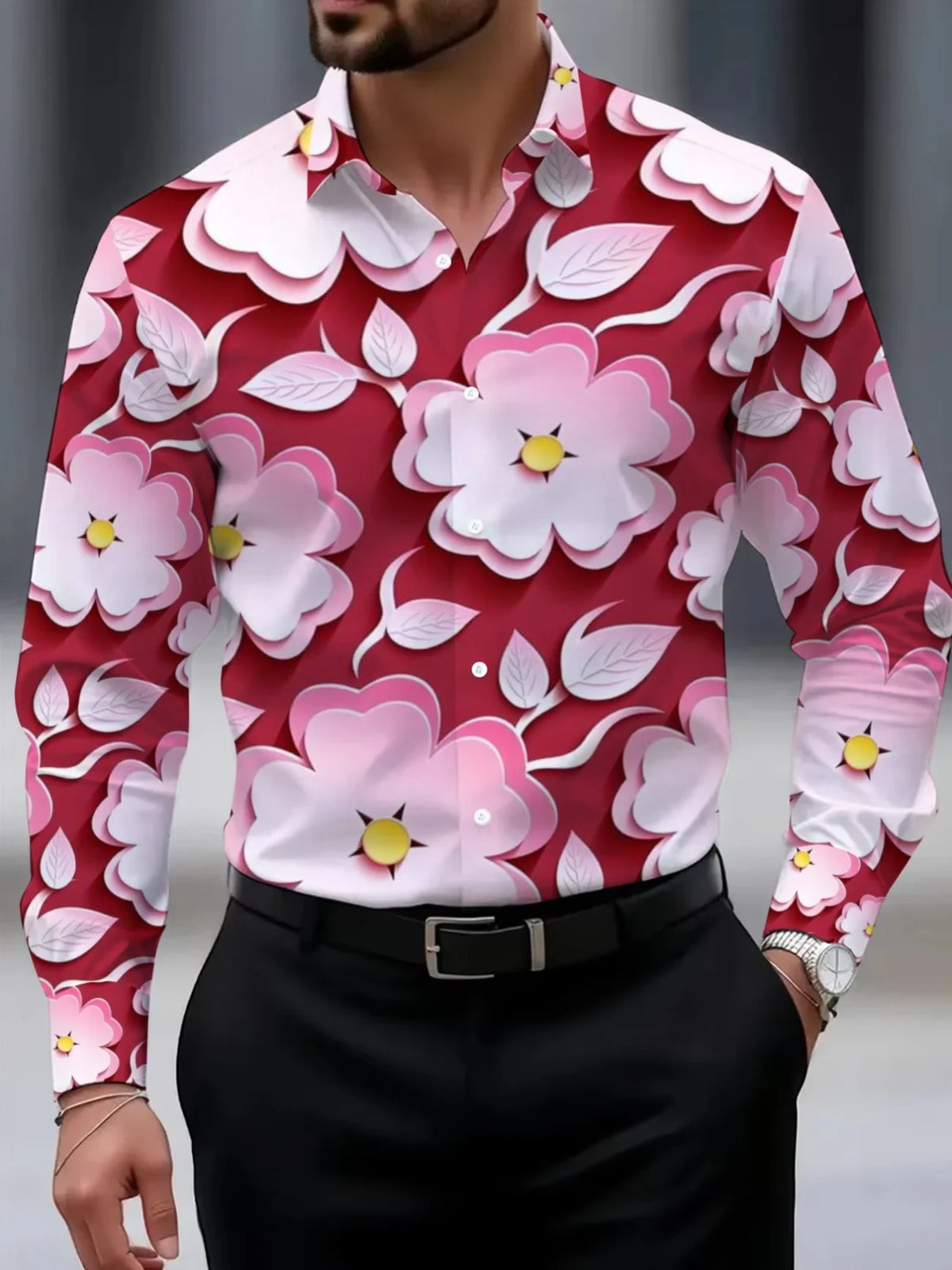 Men's Floral Print Long Sleeve Shirt – Bold Casual Style